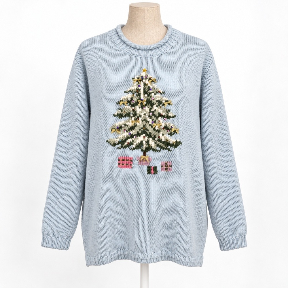 Quacker Factory Embroidered Ugly Christmas Tree Sweater Size M Holiday Novelty
